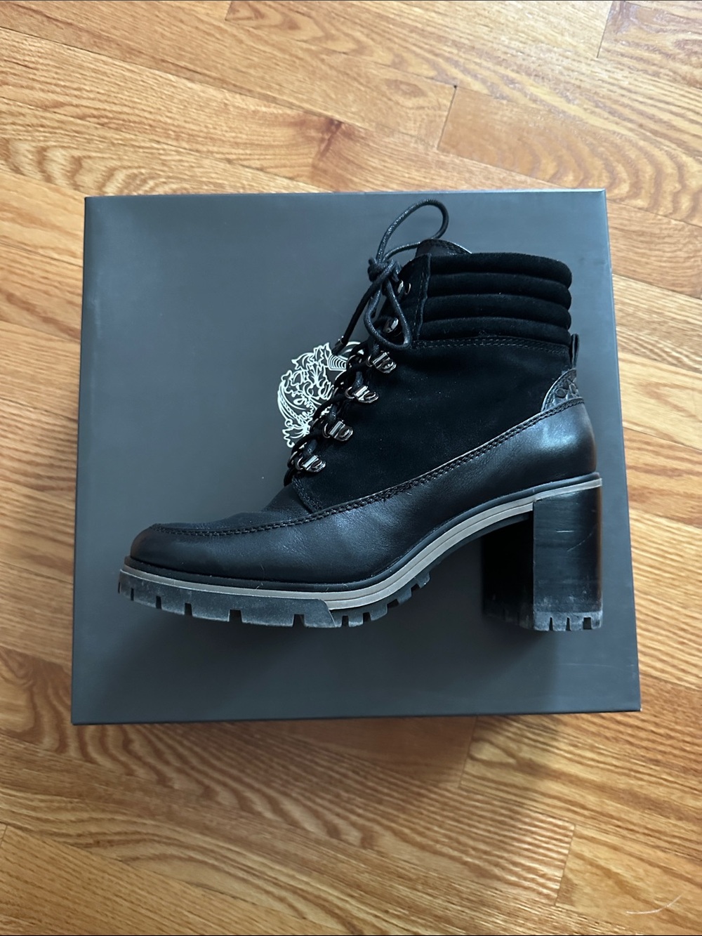 Vince Camuto Black Lace-Up Lug Heel Ankle Boot